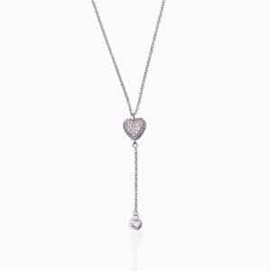 Silver Heart Lariat Necklace