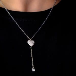 Silver Heart Lariat Necklace